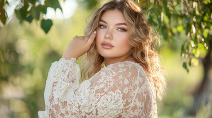 Naklejka premium Serene Plus-Size Woman in Soft Natural Lighting