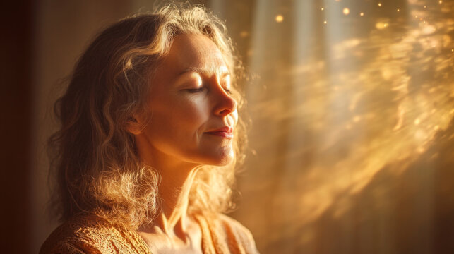 Serene Woman Relaxing in Sunlit Nature