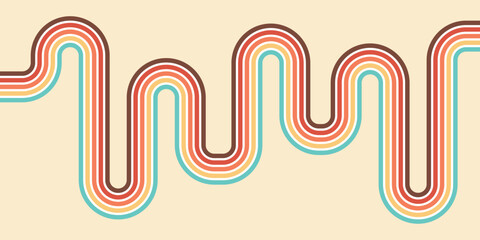Stripe rainbow groovy background. Retro line psychedelic background. Vintage line rainbow poster in retro groovy colors.	