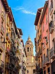 Beautiful street view of Old town in Pamplona with sunlit facades and quiet charm
