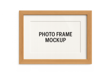 Wooden frame presenting blank white mat board, offering a versatile template for displaying images or text. Transparent background