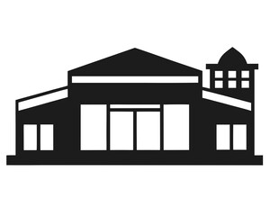 Shopping mall exterior silhouette vector illustration, isolated on white background