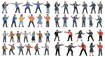 Business people pointing and discussing with expressions