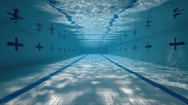 Continuous Learning and Growth in a serene minimalist underwater swimming pool with clear turquoise water