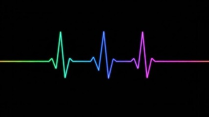 Abstract neon heartbeat in vibrant rainbow colors on a black background - Powered by Adobe