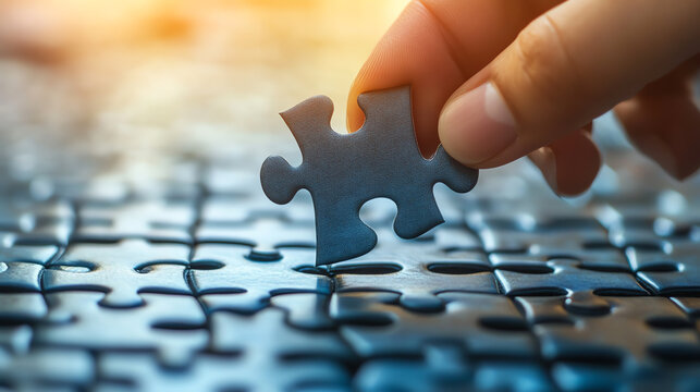 person fitting final puzzle piece into place, completion and clarity concept