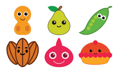Cute cartoon characters of food and objects