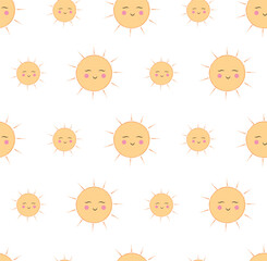 sweet sun pattern with a white background. pastel design, seamless pattern with a playful and dreamy feel, perfect for kids' textiles, packaging. cute background for baby room decor