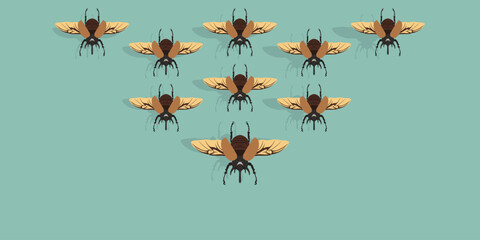 Horn beetle template background. Rhinoceros beetle banner. Copy space and negative space