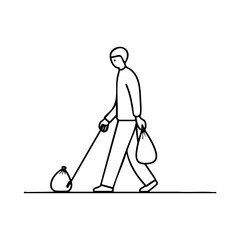 Person participating in a community cleanup, collecting litter with a grabber stick and garbage bag to promote environmental care and social responsibility.