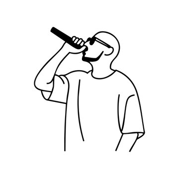 Man performing beatboxing while holding a microphone, symbolizing street music, rhythm, and urban vocal performance culture.