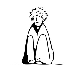 Sad homeless person sitting curled up on the ground, symbolizing poverty, isolation, and compassion awareness.