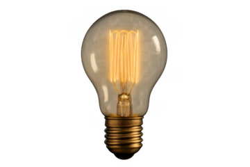 Vintage edison light bulb glowing, visualizing creativity, innovation, and an illuminated idea concept with transparent background