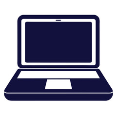 Digital silver laptop computer with a blank blue screen and a separate monitor display for technology and business