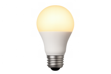 Led light bulb glowing brightly, symbolizing innovation, electricity, idea, and sustainable energy on transparent background