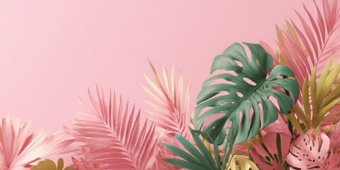 Vibrant Tropical Plants with Pink Background for Decor or Design