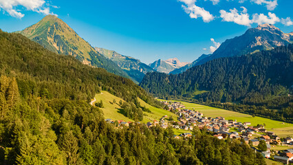 Alpine summer view near Schoppernau, Bregenz, Vorarlberg, Austria