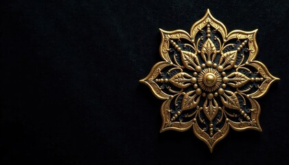 Subtle gold mandala on black velvet background, decorative, elegant