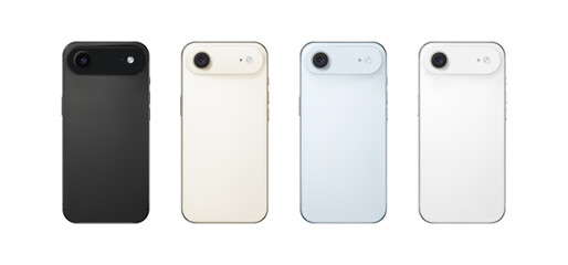 Four Modern Mobile Phone Designs Aligned on a White Background for Product Comparison