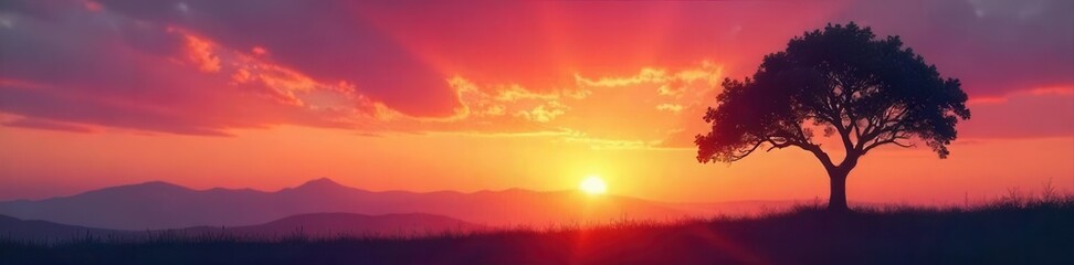 Obraz premium Sunrise silhouette of miniature tree, vibrant sky , silhouette, texture