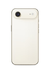 Mobile Device Rear View Showing Camera Lens and Flash Against a White Background