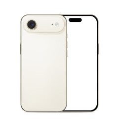 Two Smartphones Displaying Back and Front with Blank White Screen Facing Upward on a White Background