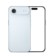 Two Modern Smartphones Angled View Showing Back Panel and Blank Screen for App Mockup