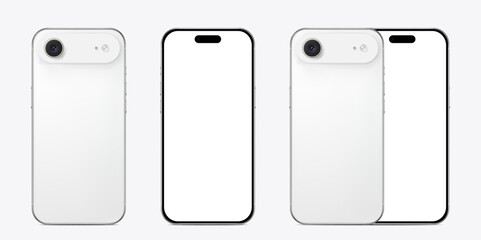 Two White Smartphones with Blank Screens Displayed on a White Background