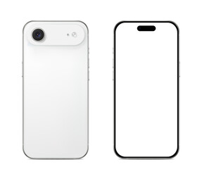 Smartphone mockup showing both back and front view with blank screen