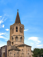 Beautiful street view of Old town in Sigues with sunlit facades and quiet charm