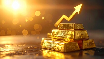 Gold bars with rising arrow symbolizing financial growth
