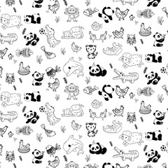 cute and kawaii hand drawn doodle animal  seamless pattern