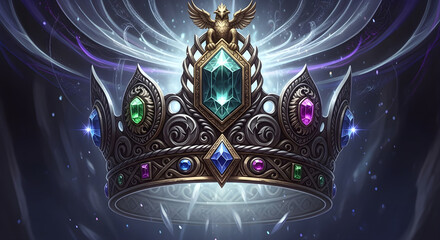 Intricate Jeweled Crown with Gems and Gold Filigree | Fantasy Royalty Design for Gaming, Medieval Themes, and Elegant Branding