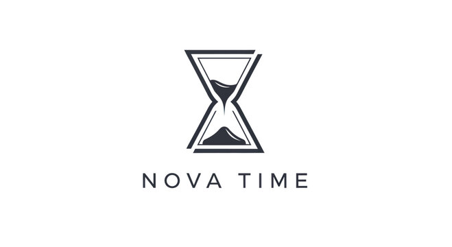 Elegant hourglass logo with Nova Time text symbolizing time management and business.