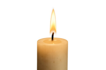 Burning candle flame on a transparent background creating a warm, glowing light of hope and spirituality