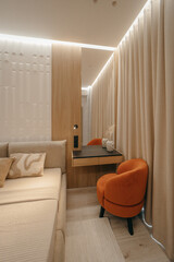 Bedroom with a bed, bedside table and lamps