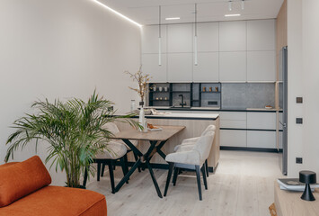 Interior of modern kitchen studio in house