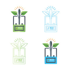 Four stylized icons representing renewable energy and sustainable growth concepts