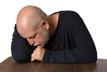 portrait of businessman with white beard, bald facial expression, fashion image isolated on transparent white background