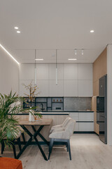 Interior of modern kitchen studio in house