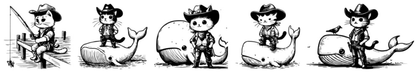 Cowboy cat on whale feline fisherman riding beluga © Luka