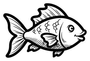 Cute cartoon fish outline smiling carp icon