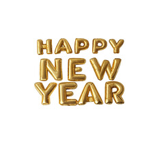 Gold balloons arranged to spell happy new year isolated on transparent background