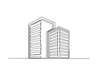 Building architectural in single outline illustration. Continuous line art drawing of building construction. Editable stroke.