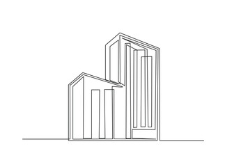 Building architectural in single outline illustration. Continuous line art drawing of building construction. Editable stroke.