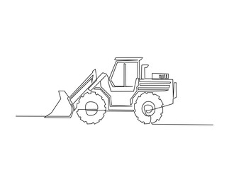 Bulldozer heavy construction vehicle in single outline illustration. Continuous line art drawing of Bulldozer Industrian Vehicle. Editable stroke.