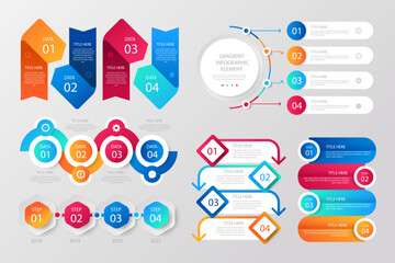 Modern Gradient Infographic Element Collection for Business Timeline and Data Presentation