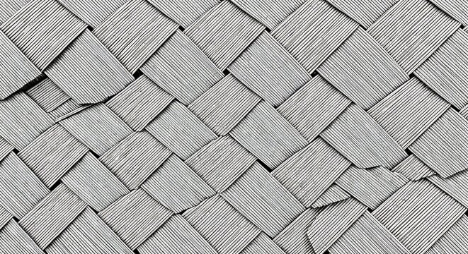 Woven gray bands form diagonal pattern some bands are cracked adding texture to the design