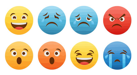 Fototapeta premium A collection of simple line art emoji icons showing various facial expressions for digital communication and mood representation