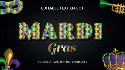 mardi gras editable text effect with gold beads © Angelica